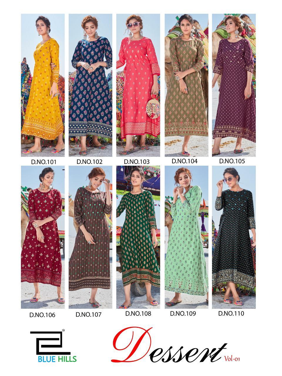 BLUE HILLS DESSERT VOL-01 Latest Fancy Designer Heavy Casual Wear Rayon Mirror Work And Printed Kurtis Collection